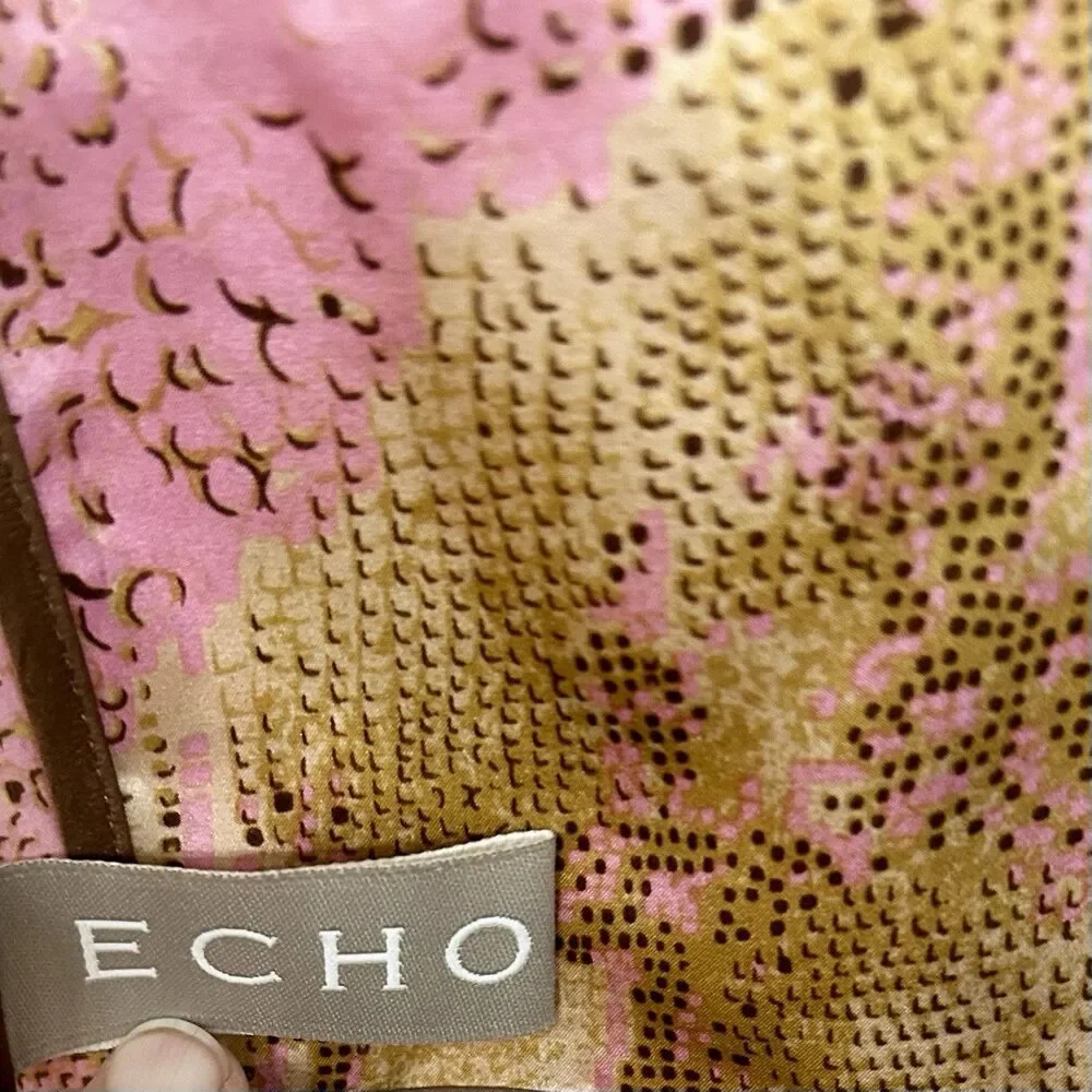 Echo Silk Scarf in Pink and Brown Snakeskin Print, Oblong, Costal Cowgirl